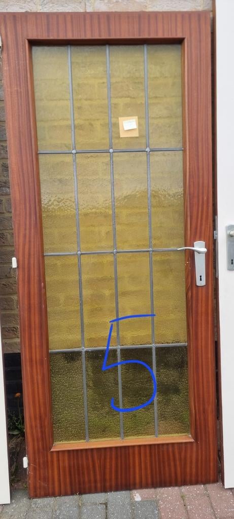 Volhouten vintage deur met mooi glas, Doe-het-zelf en Bouw, Ophalen, Gebruikt, Glas