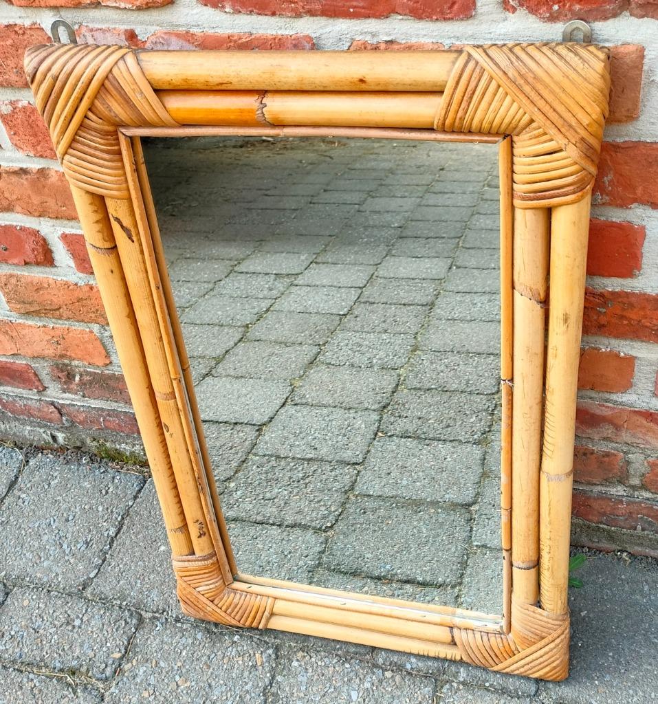 Vintage Rotan spiegel, Huis en Inrichting, Ophalen, Minder dan 50 cm, Gebruikt, Minder dan 100 cm