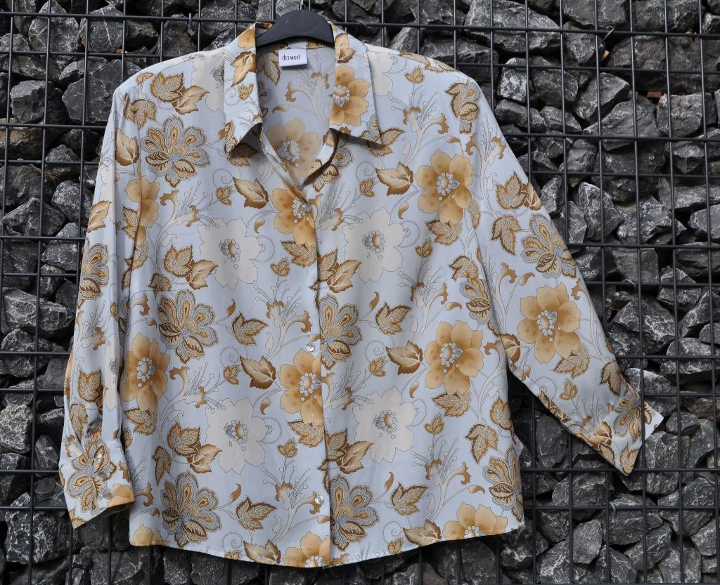M176.Chemisier manches longues à fleurs – Taille 50, Kleding | Dames, Wit, Maat 46/48 (XL) of groter, Ophalen of Verzenden, City Combi Delmod