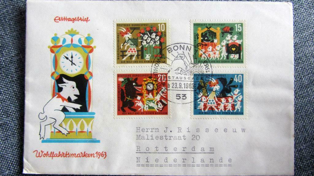 FIRST DAY COVER- SPROOKJES EN ANDERE-DE WOLF EN DE 7 GEITJES, Ophalen of Verzenden, Gestempeld