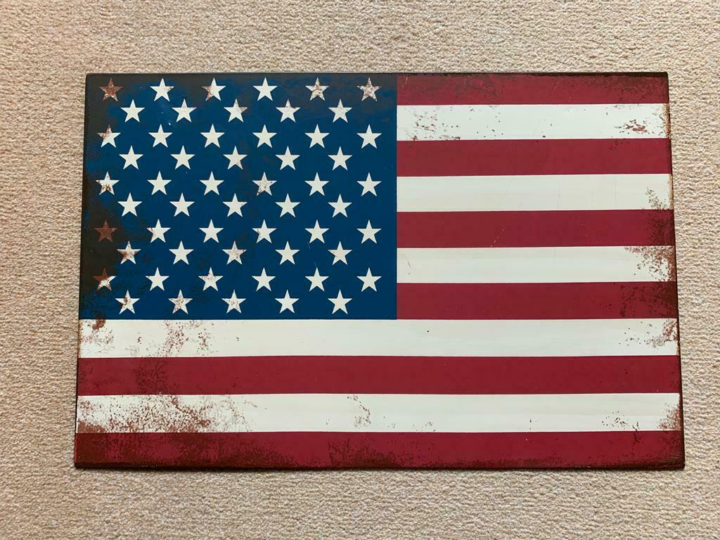 Plaque métal décorative drapeau USA, Zo goed als nieuw, Metaal of Aluminium, Minder dan 50 cm, Minder dan 50 cm