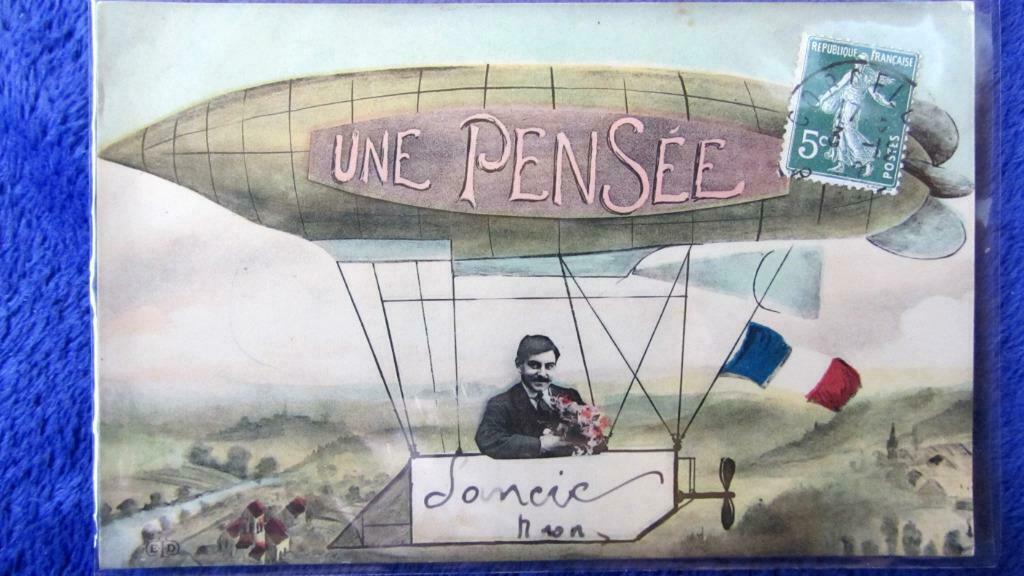 FANTASIE KAARTEN- LUCHTVAART- UNE PENSEE- FRANSE KAART, Enlèvement ou Envoi, Avant 1920, Affranchie, Autres thèmes