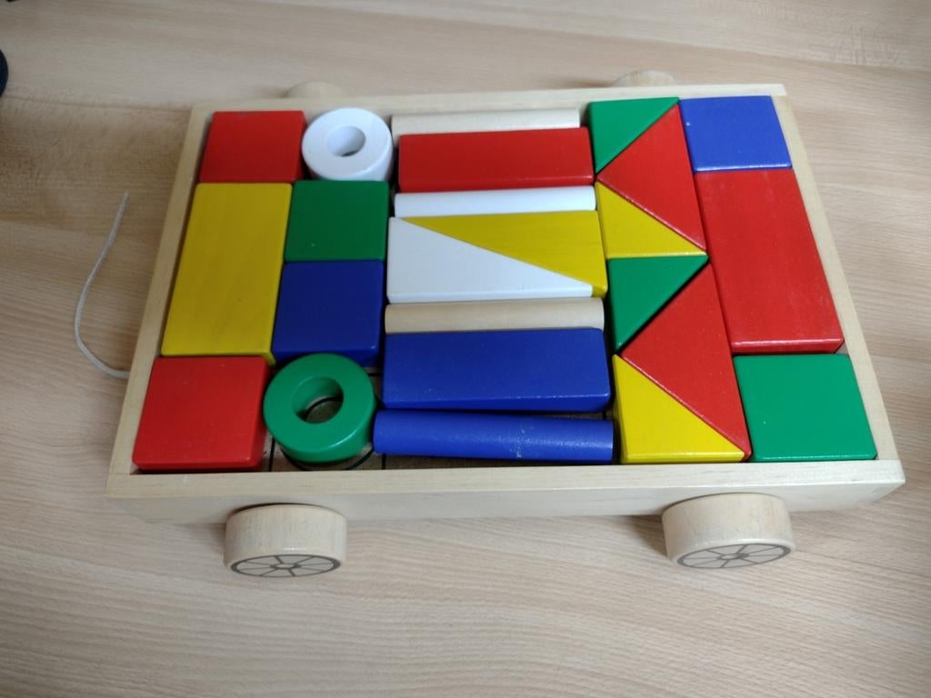 Ikea houten karretje met blokken, Ophalen of Verzenden, Zo goed als nieuw