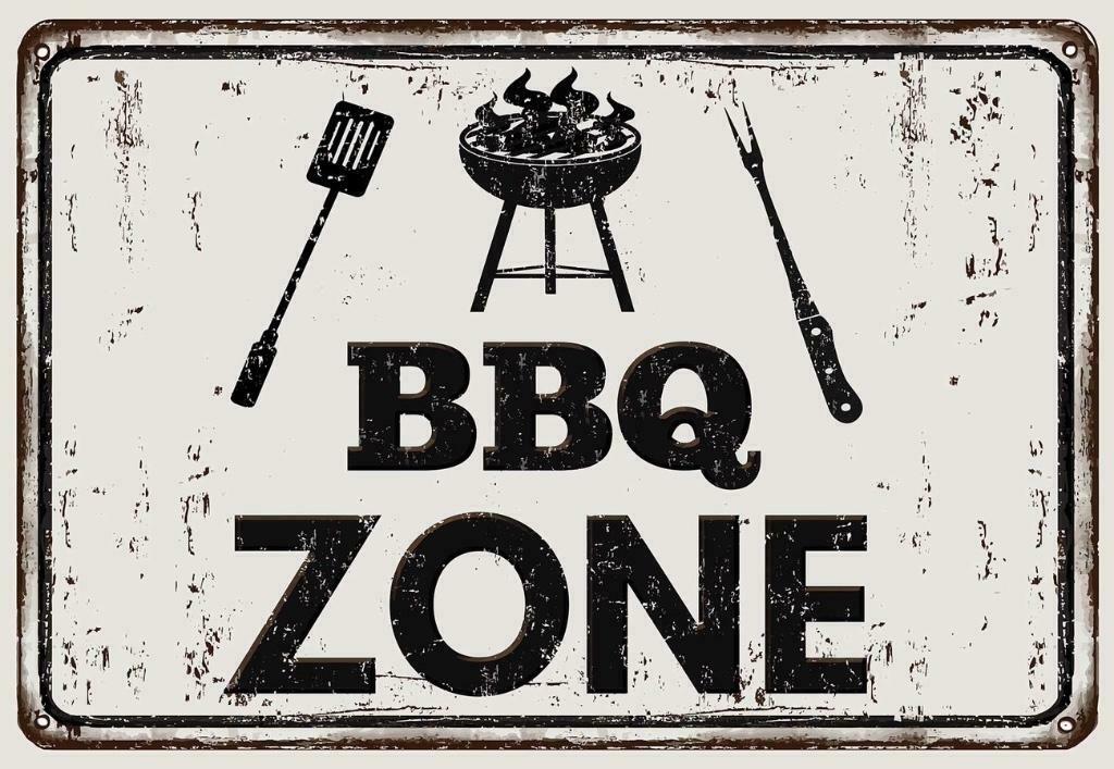 BBQ zone retro look metalen wandbordje, Ophalen of Verzenden, Nieuw