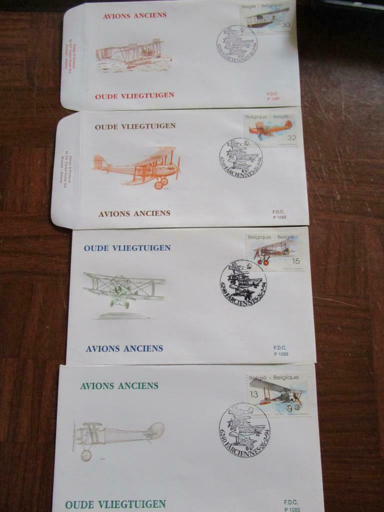 4 avions anciens obliteres, Oblitéré, Affranchi, Avec enveloppe, Aviation