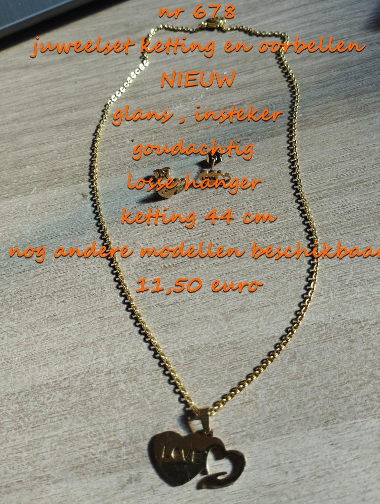 678. Parure de bijoux : collier et boucles d'oreilles, NEUF,, Neuf, Avec pendentif, Or, Autres matériaux