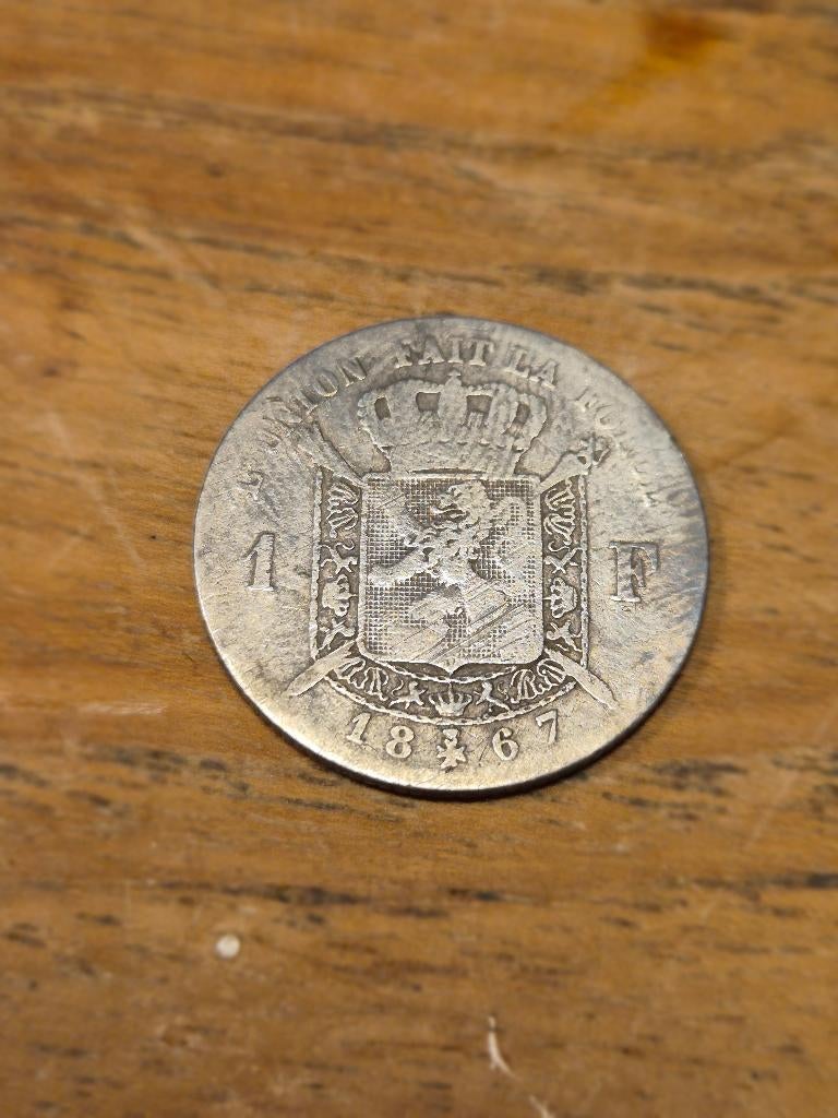 1 franc 1867 zilver belgie, Postzegels en Munten, Ophalen of Verzenden, Zilver, Zilver