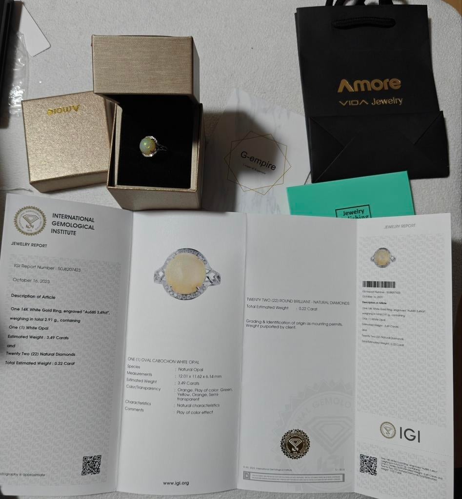Opale de 3,49 carats certifiée IGI et diamants de 0,22 carat, Enlèvement ou Envoi, Neuf