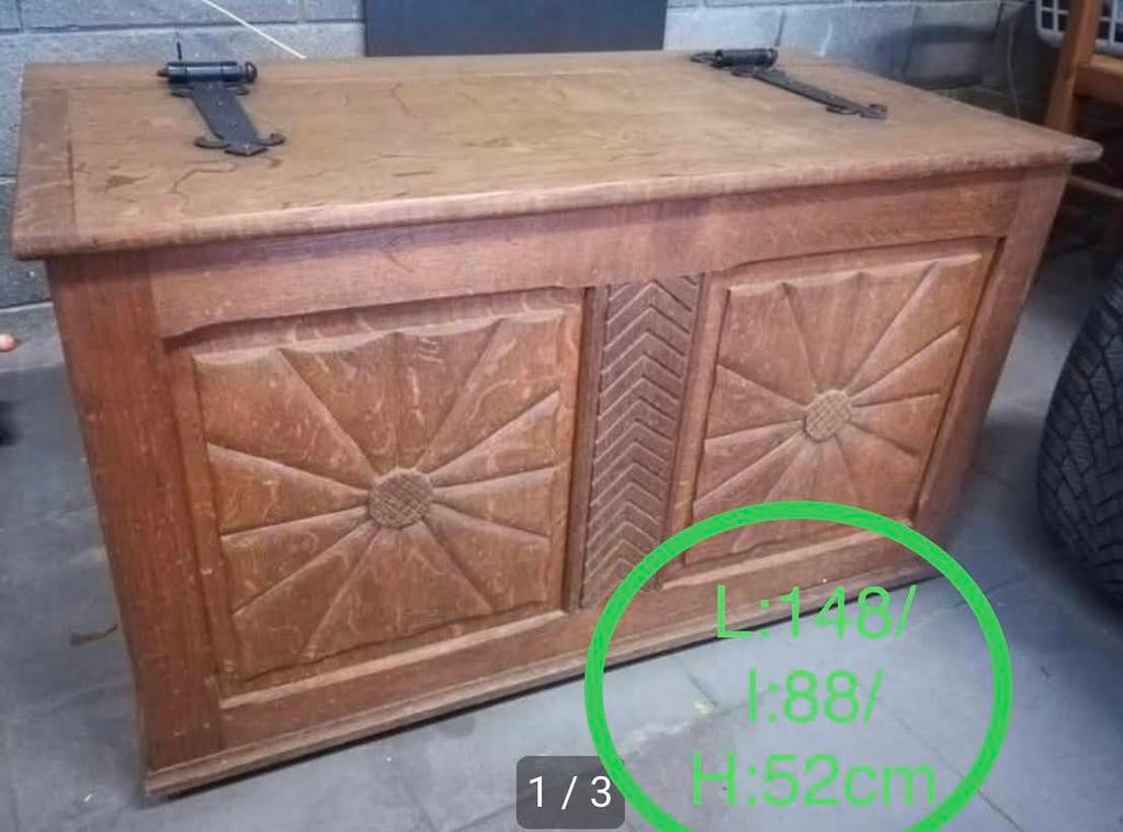 Coffre en chêne massif … SPLENDIDE, Maison & Meubles, Accessoires pour la Maison | Coffres, 100 à 150 cm, Enlèvement, Utilisé