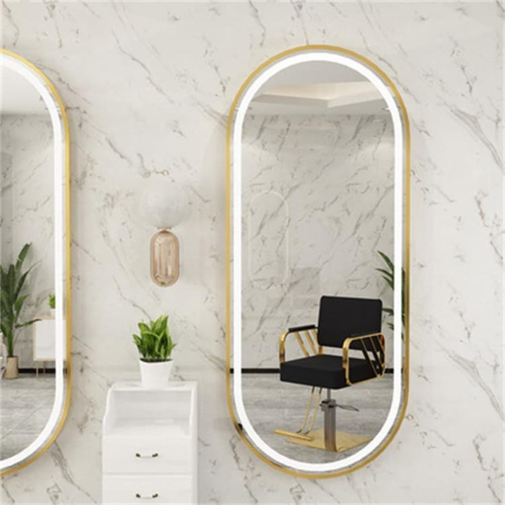 ovaal spiegel kaptafel goud gold kapper led kapsalon, Nieuw, Ophalen of Verzenden, 75 tot 100 cm, 150 tot 200 cm