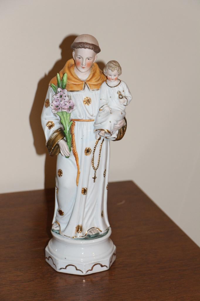 Biscuit porselein beeld Sint Antonius met kind, Antiek en Kunst, Ophalen