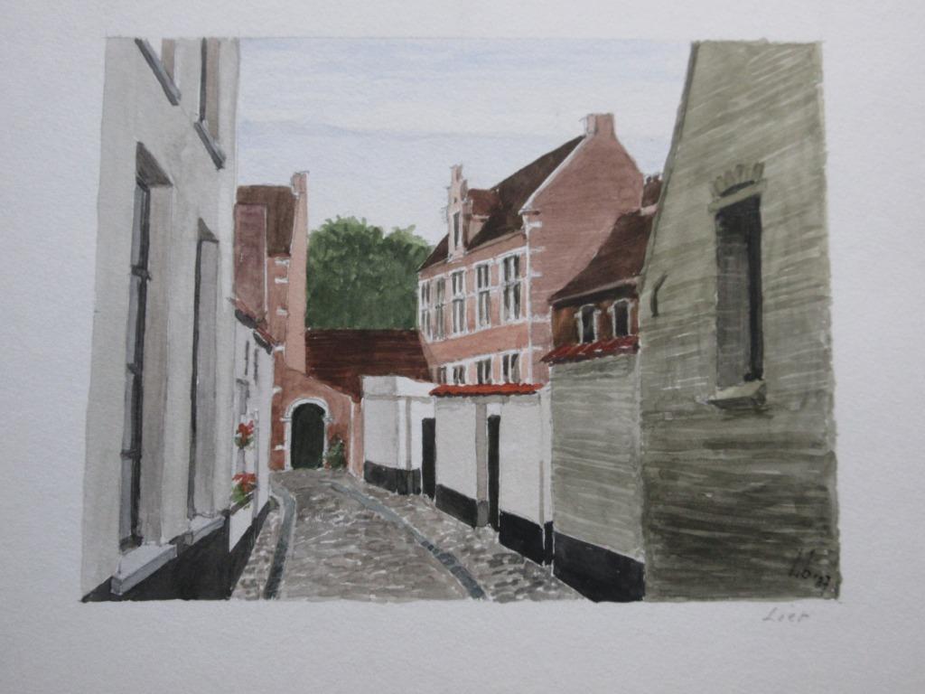 Aquarel "Begijnhof Lier" door L. Boschmans, Antiek en Kunst, Ophalen of Verzenden