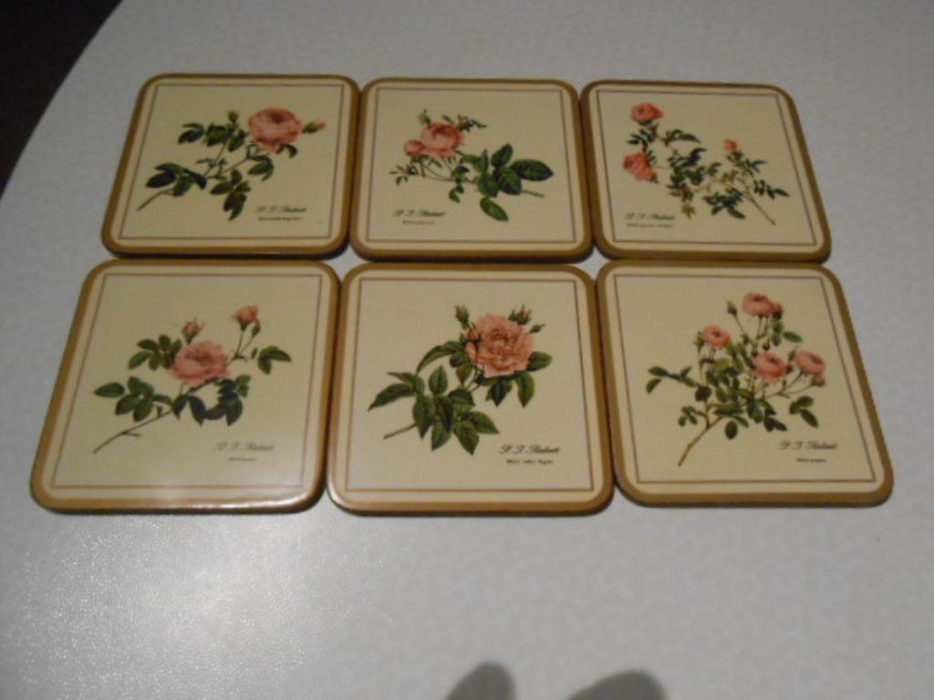 sous-verres vintage PJ Redoute 6 roses 10,5 x 10,5, Enlèvement ou Envoi, Comme neuf