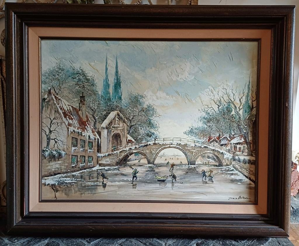 Groot olieverfschilderij op doek - impressionisme - Brugge, Antiek en Kunst, Kunst | Schilderijen | Klassiek, Ophalen of Verzenden