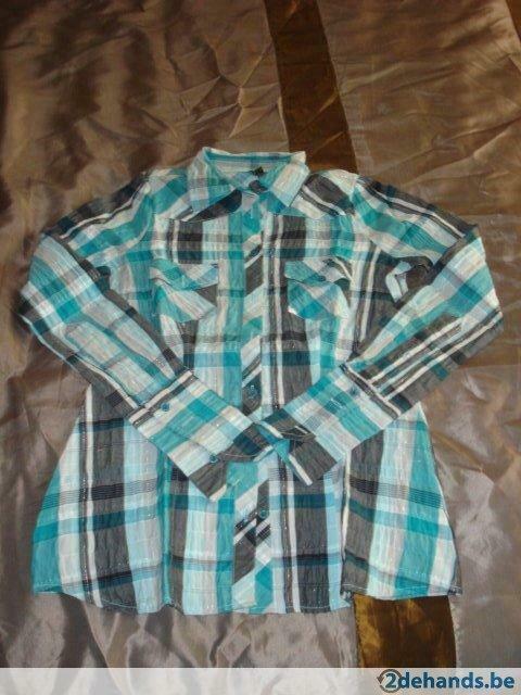 leuke geruite blouse blauw/groen/zwart Madonna - maat S, Ophalen of Verzenden, Nieuw, Maat 36 (S)