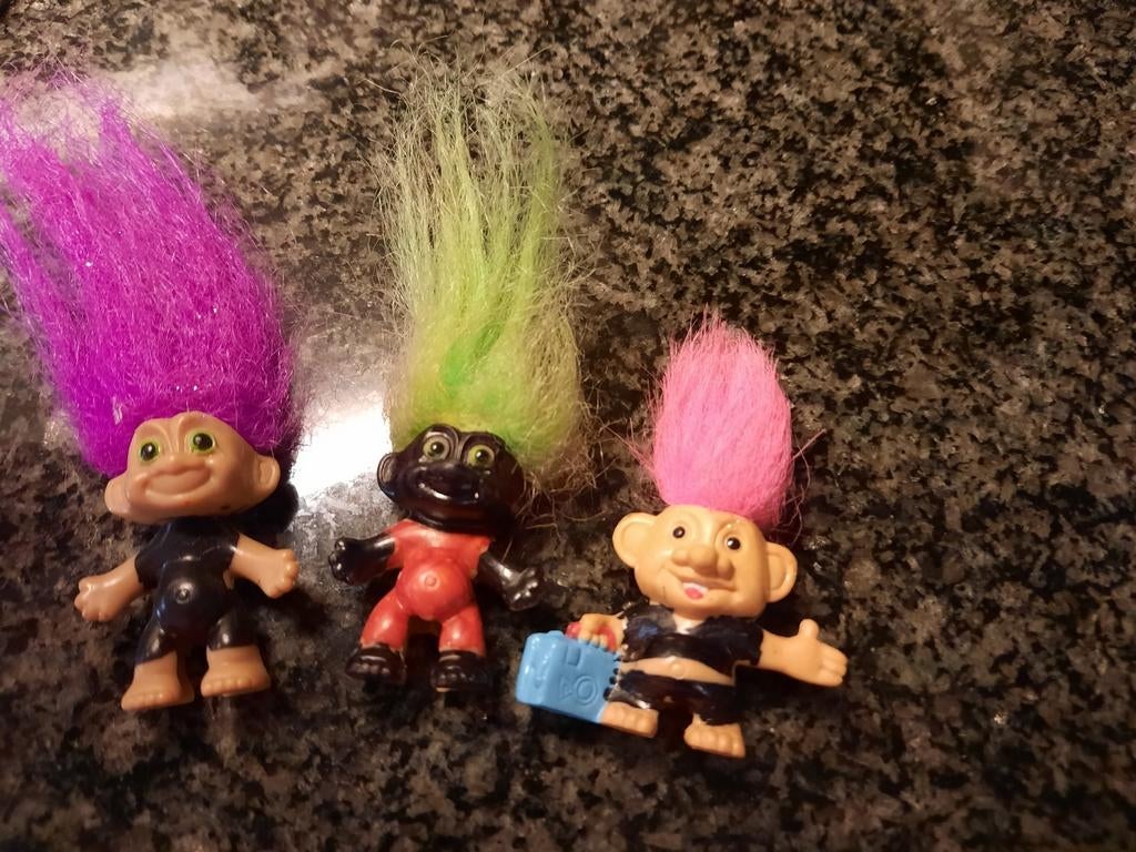 Vintage 3 kleine troll poppetjes, Ophalen of Verzenden, Gebruikt