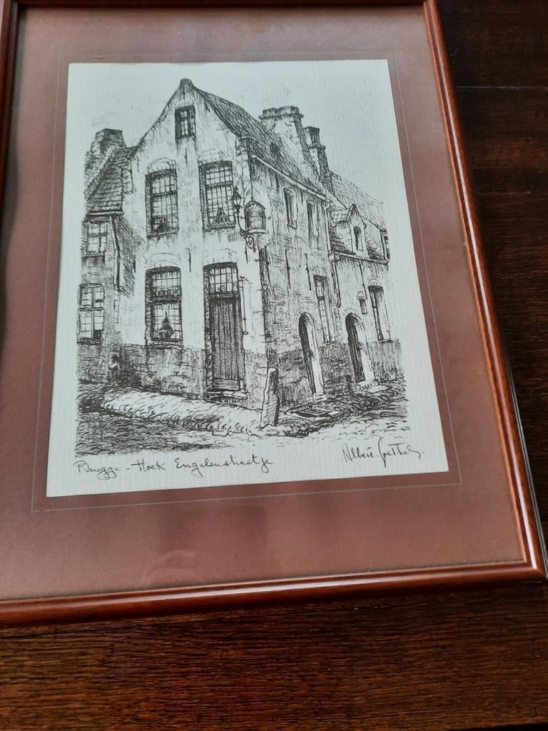 Pen tekening brugge hoek Engelenstraatje, Ophalen