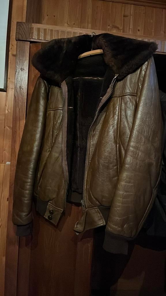 Leren jas met wollen kraag, Kleding | Heren, Ophalen, Gedragen, Maat 46 (S) of kleiner, Bruin