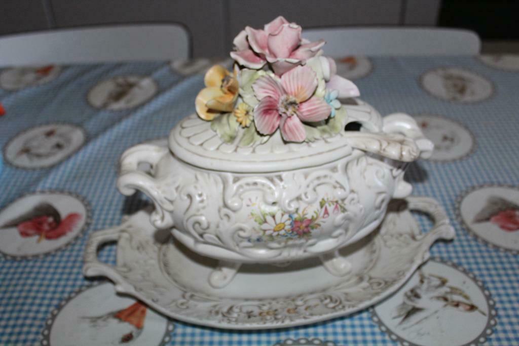 Soepterrine Bloemmotief - 4 delig, Antiek en Kunst, Ophalen