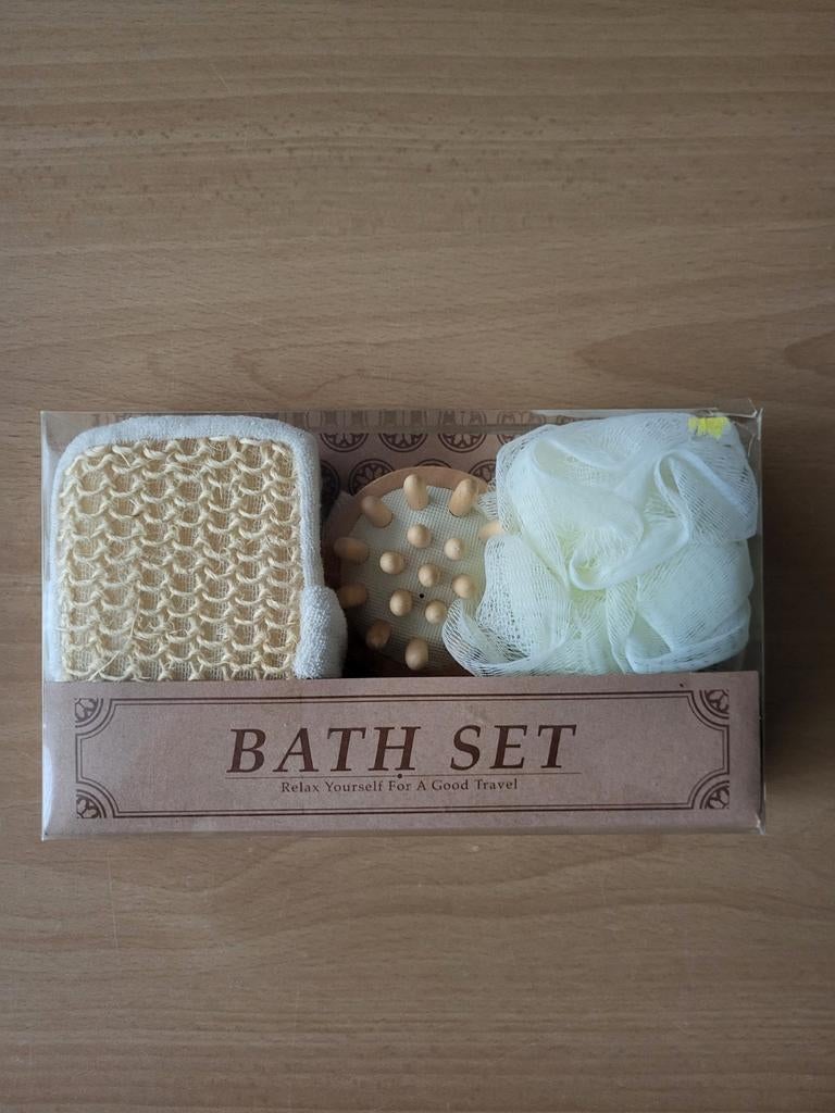 Badset met houten massageborstel, katoenen spons en badspons, Ophalen of Verzenden, Zo goed als nieuw, Overige typen