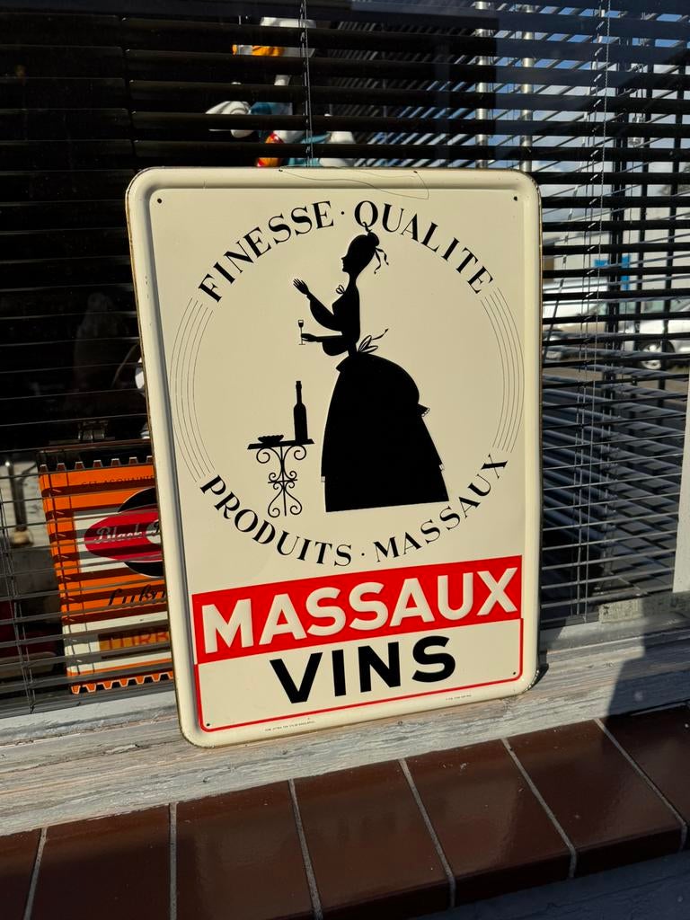 Massaux Vins reclame bord 1953, Ophalen of Verzenden, Gebruikt, Reclamebord