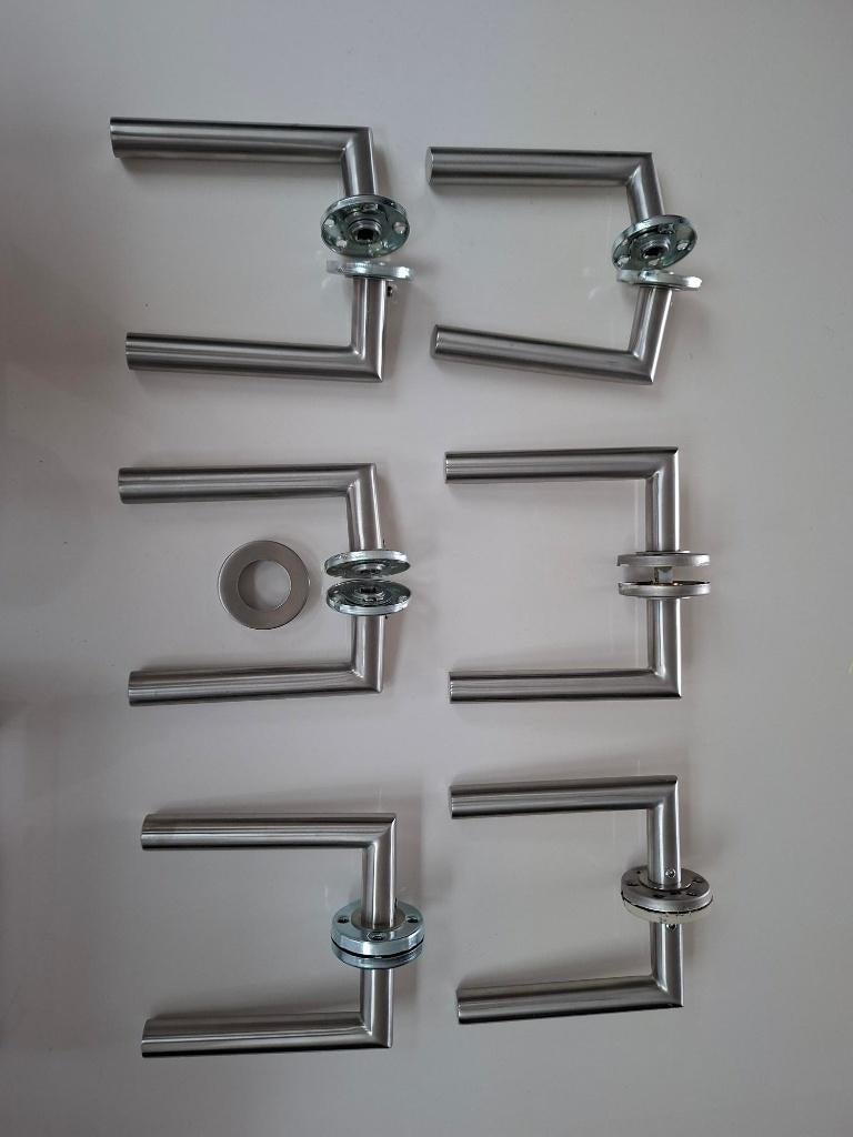 6 poignées de porte en acier inoxydable, Enlèvement, Comme neuf, Inox, Loquet ou Poignée