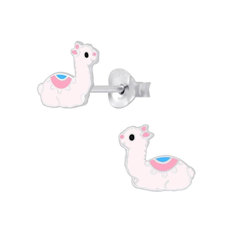 Boucles d'oreilles lama pour enfants en argent 925 et époxy, Enlèvement ou Envoi, Neuf, Argent, Boucles d'oreilles