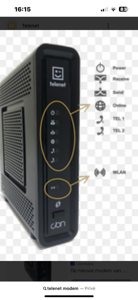 Telenet modem, Computers en Software, Routers en Modems, Ophalen, Zo goed als nieuw