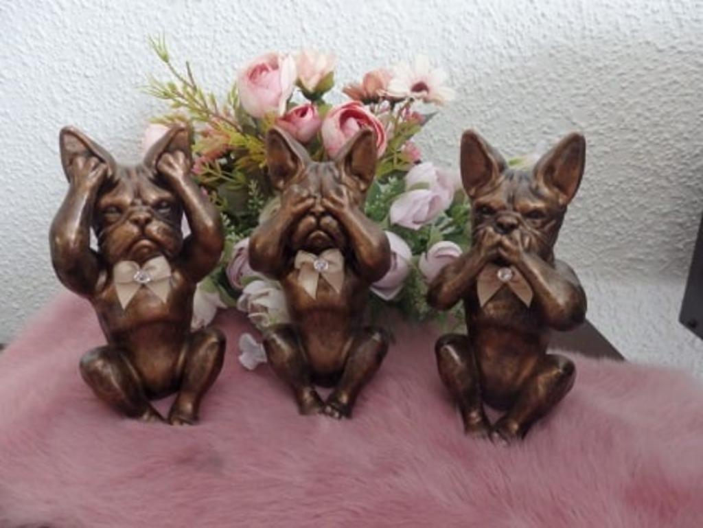 Franse Bulldog beeldjes set van 3 stuks horen, zien, zwijgen, Verzenden, Nieuw, Dier