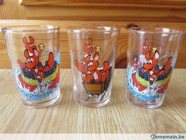 3 superbes verres Walibi motifs d'attractions de collection, Gebruikt