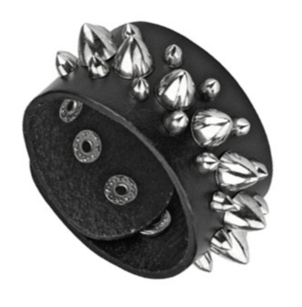 PROMO -70% - Bracelet motard en cuir noir à clous multicônes, Motos, Enlèvement ou Envoi, Neuf, sans ticket