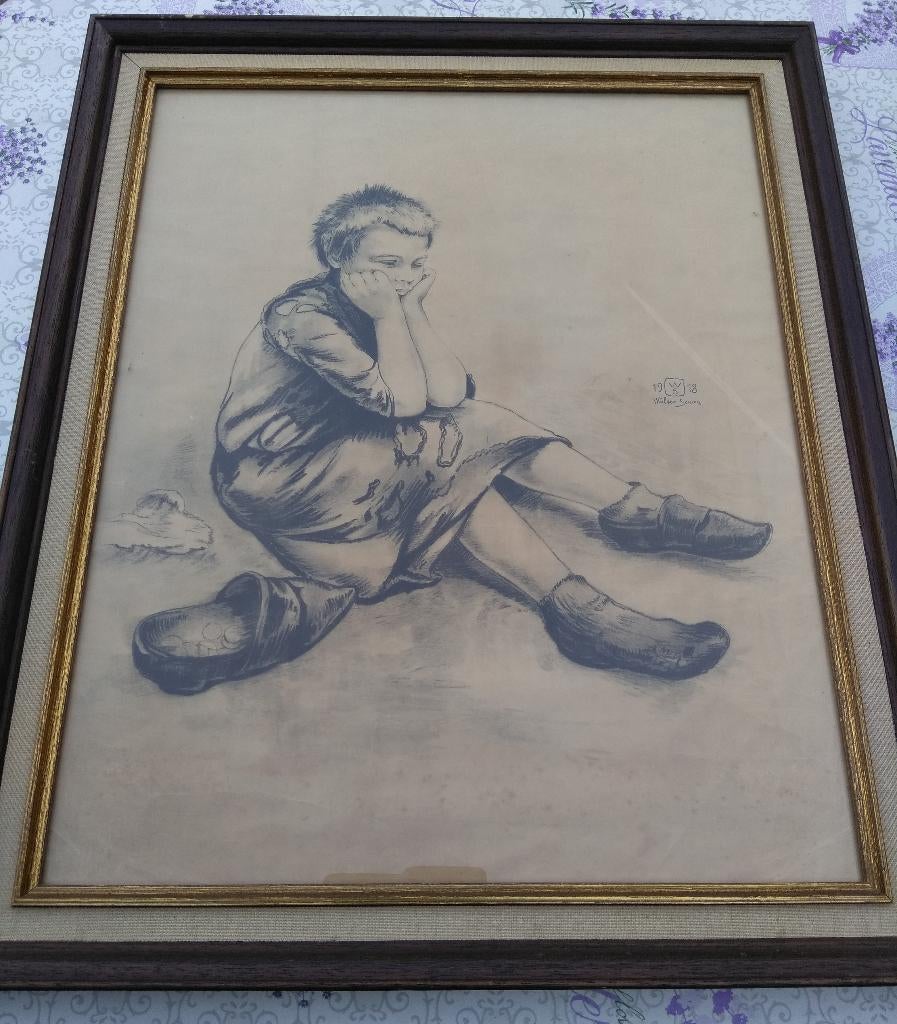 Litho “De kleine bedelaar” van Walter Sauer – 143/200, Antiek en Kunst, Kunst | Etsen en Gravures, Ophalen of Verzenden