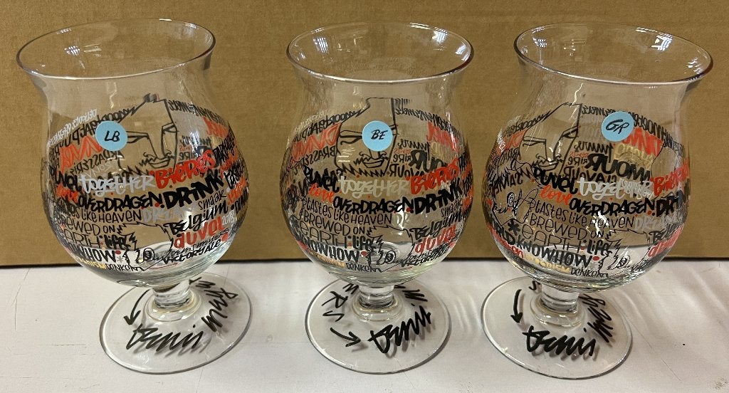 Set van 3 verschillende Duvel Collection Denis Meyers glazen, Collections, Marques de bière, Enlèvement ou Envoi, Neuf, Verre ou Verres