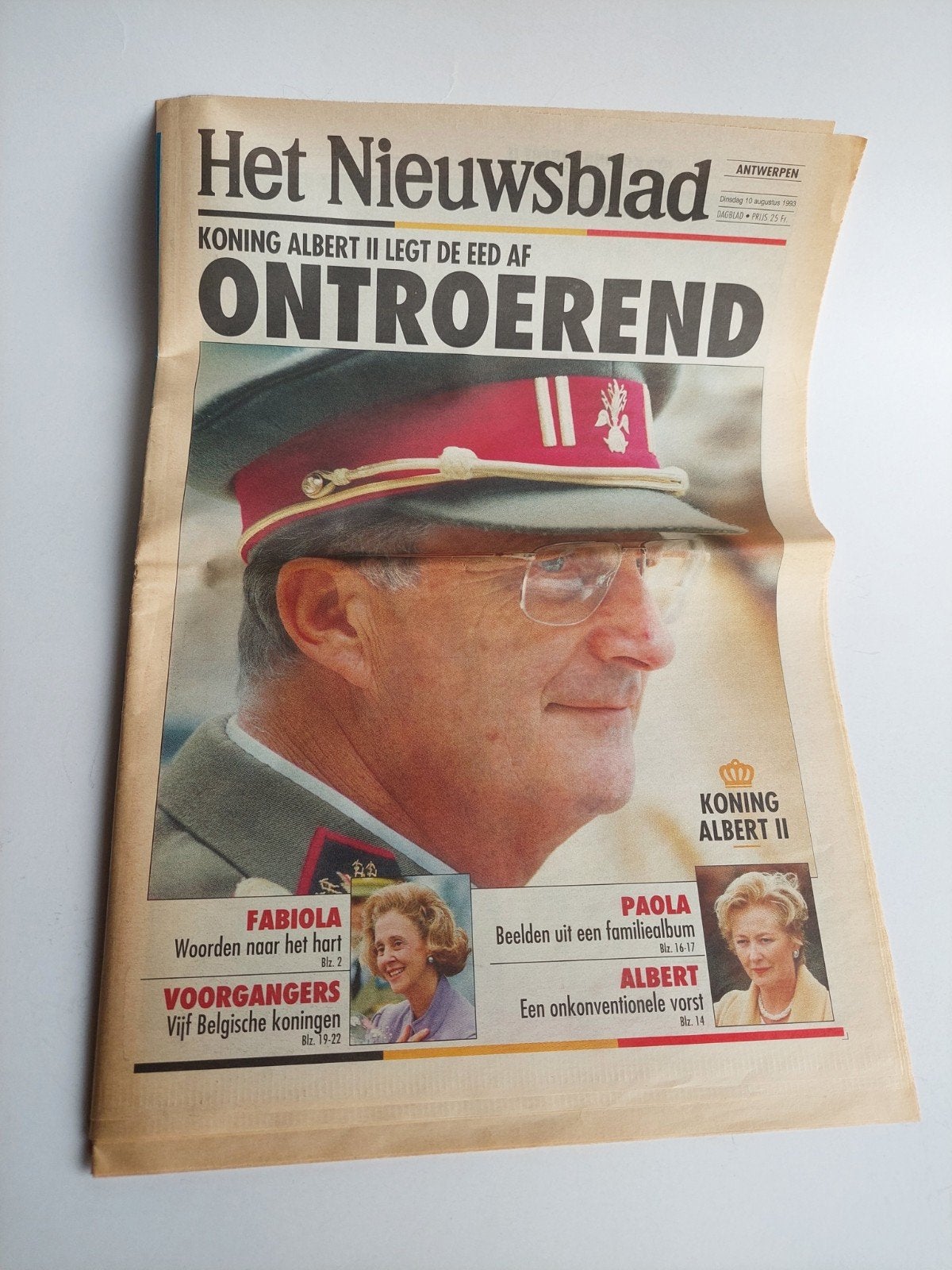 Het Nieuwsblad krant 10/08/1993 - Eedaflegging Koning Albert, Ophalen