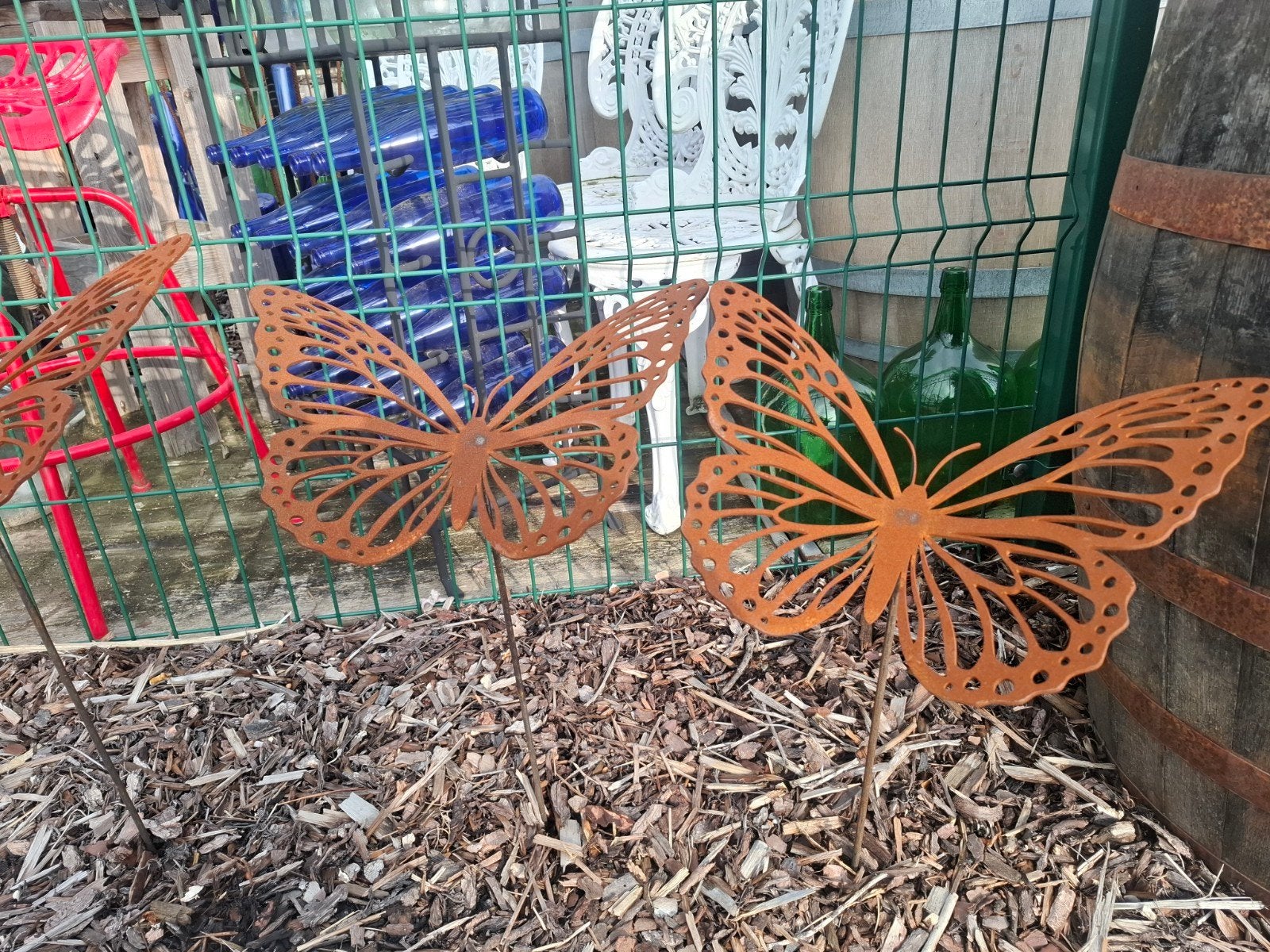 Vlinders in cortenstaal 40cm op vaste staak v 60cm, Tuin en Terras, Ophalen of Verzenden
