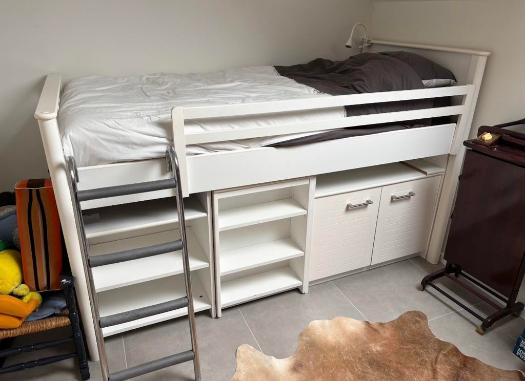 Hoogslaper met bureau en kastje, Huis en Inrichting, Ophalen, Gebruikt, Eenpersoons, Halfhoogslaper