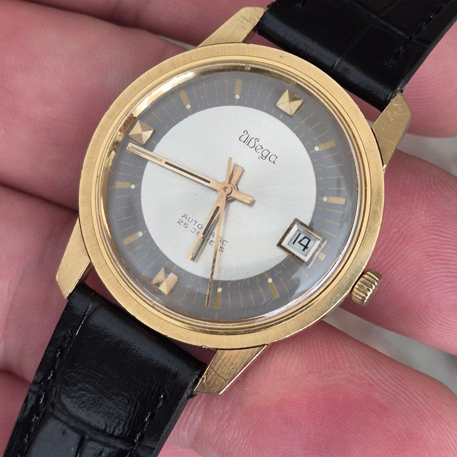 18 karaat massiv goud manen horloge, Ophalen, Leer, Polshorloge, Zo goed als nieuw