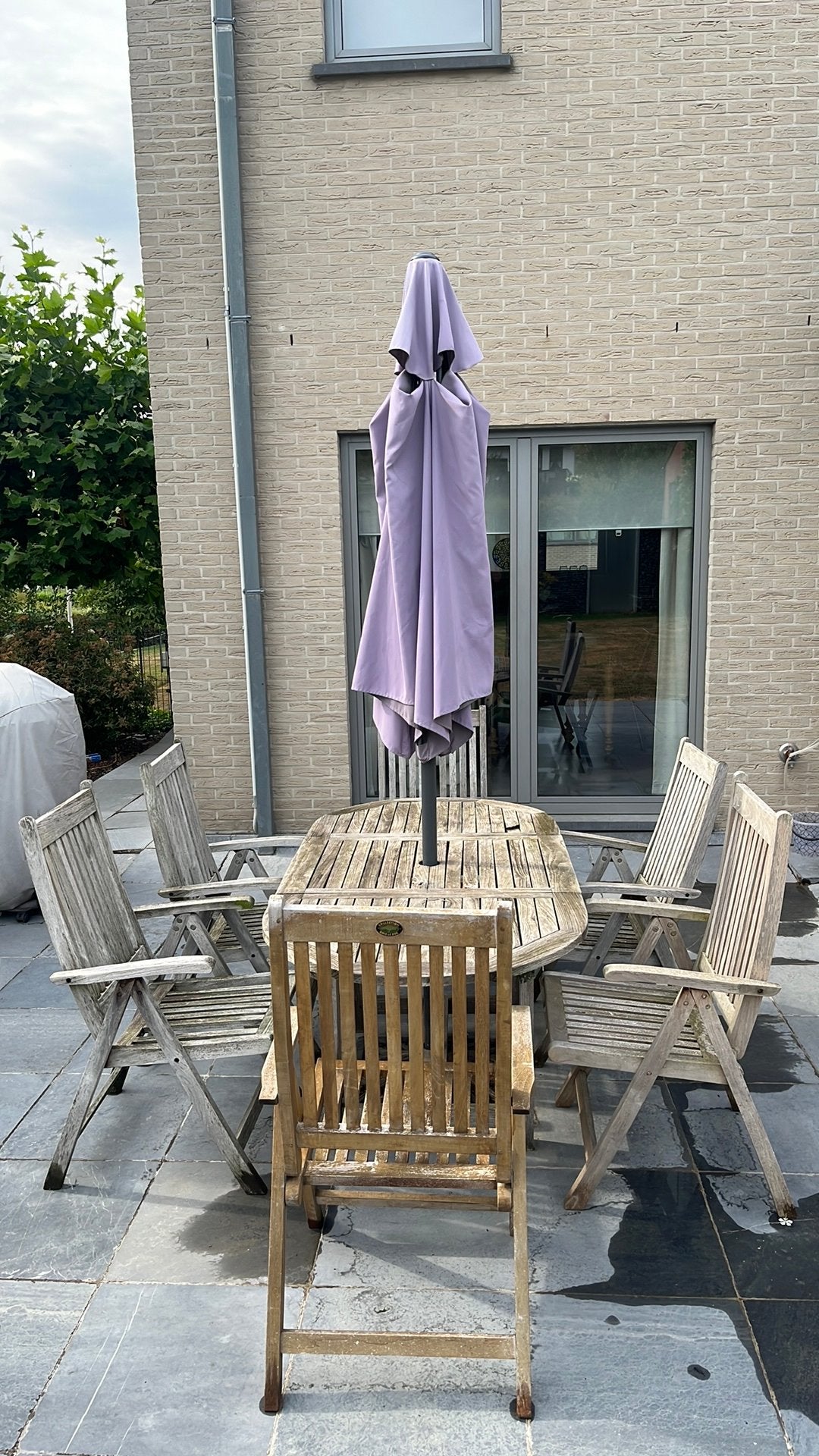 Teak tuinset 6 Stoelen, tafel, Tuin en Terras, Ophalen, Gebruikt, Hardhout, 6 zitplaatsen