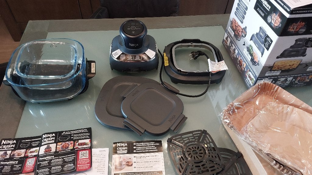 Airfryer Ninja Crispi 4-in-1 Blauw met inlegbakjes+garantie, Enlèvement, Comme neuf, Friteuse à air, 1500 grammes ou plus