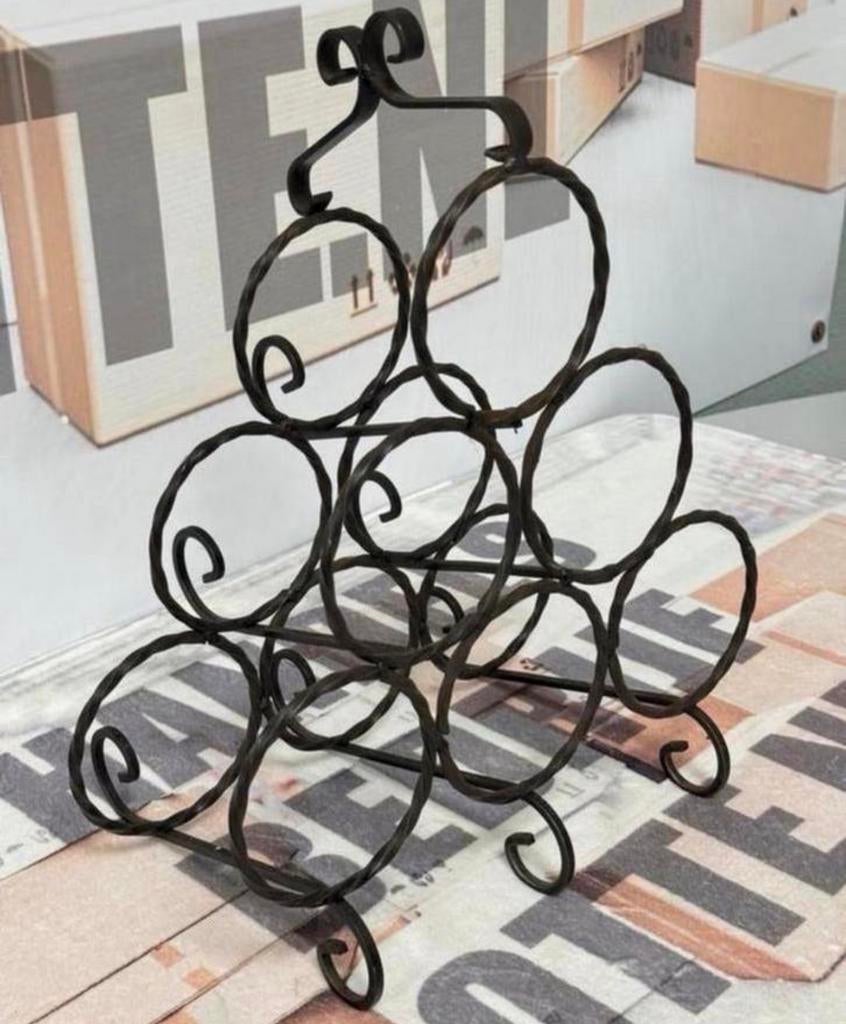 Casier à vin ancien en fer, porte-bouteilles vintage, France, Moins de 50 cm, Enlèvement ou Envoi, Métal, 5 à 15 bouteilles