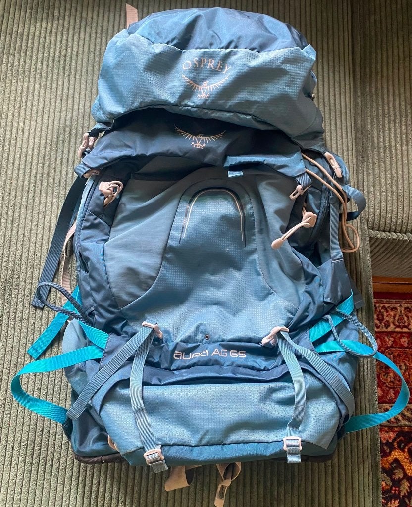 Osprey Aura ag 65l (blauw), Sport en Fitness, Bergsport en Wandelen, Ophalen, Zo goed als nieuw, Rugzak
