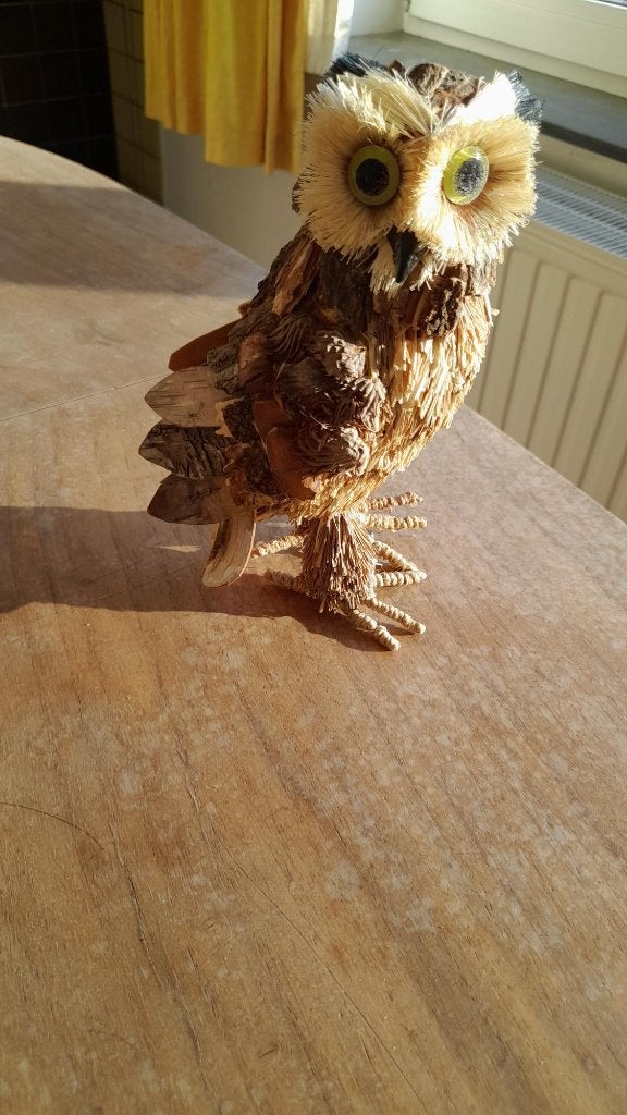 Uil in stro en boomschors, decoratie, Ophalen, Gebruikt, Dier