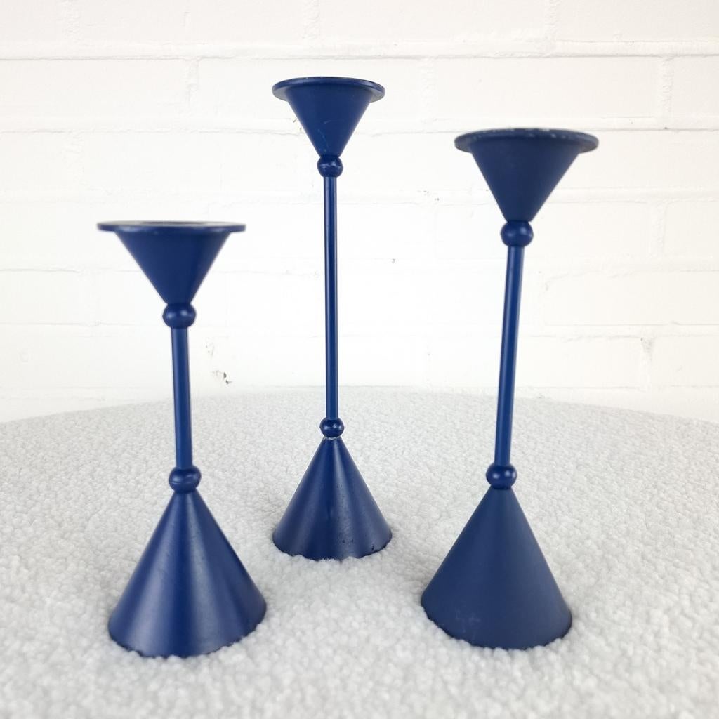 Set 3 diabolo kandelaars Memphis Milano jaren 80 blauw, Enlèvement ou Envoi