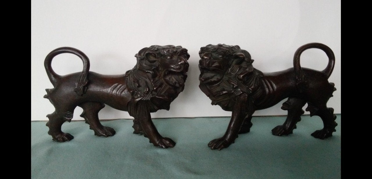 Paar bronzen leeuwen, Antiek en Kunst, Ophalen