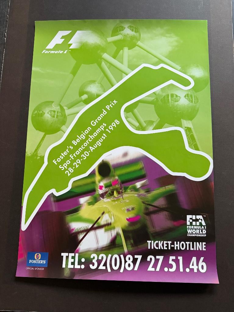poster 1998 Formule 1 Spa België Atomium, Verzamelen, Ophalen of Verzenden, Formule 1