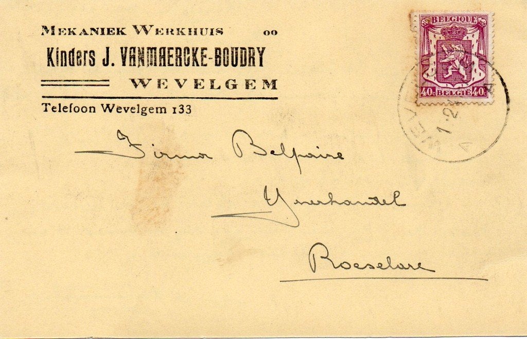 briefkaart Vanmaercke - Boudry Wevelgem 1943, Verzamelen, Ophalen of Verzenden