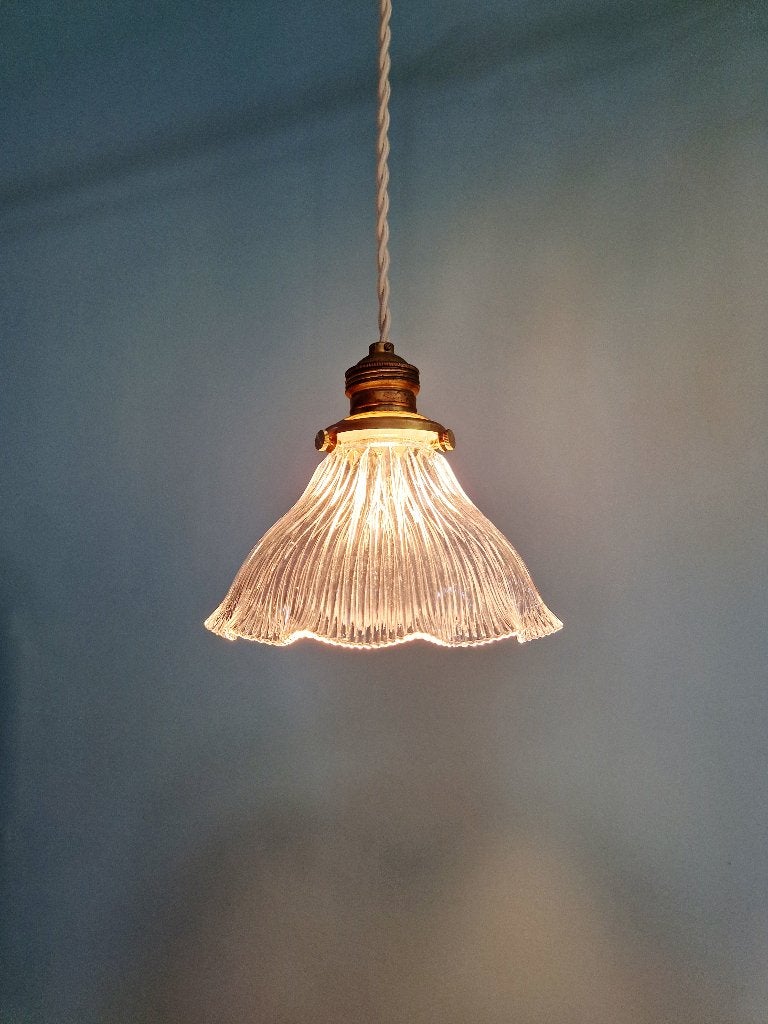 Art Deco hanglamp in gegroefd glas, Holophane, Antiek en Kunst, Ophalen of Verzenden