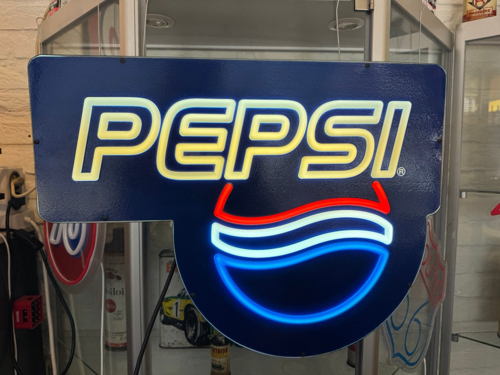 PEPSI Cola oude reclame lichtbak, Verzamelen, Ophalen, Gebruikt, Lichtbak of (neon) lamp