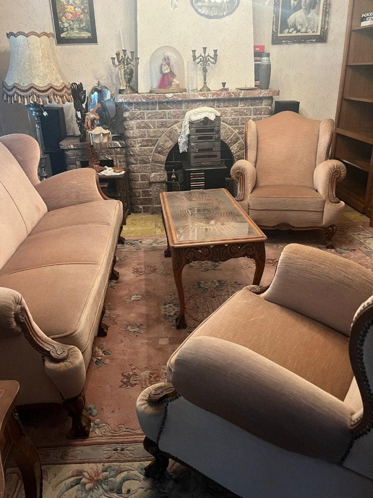 vintage retro salon, zeer goede staat, Ophalen, 250 tot 300 cm, Gebruikt, Rechte bank