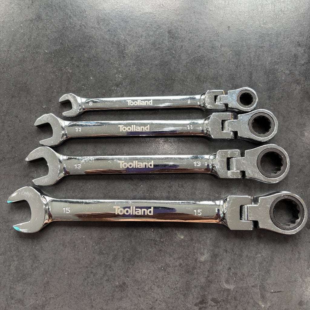 Toolland Ratelsleutelset Kantelbaar 4-delig 8, 11, 13, 15 mm, Bricolage & Construction, Enlèvement ou Envoi, Utilisé, Clé/cliquet
